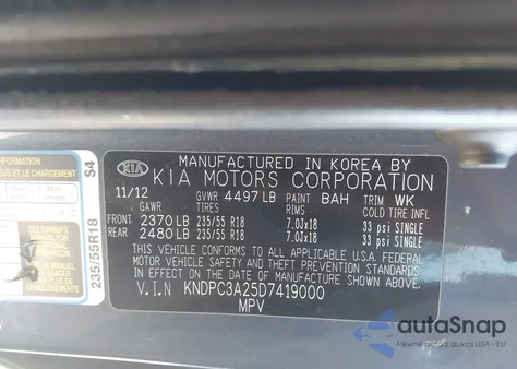 2013 Kia Sportage Ex from USA, damaged, VIN KNDPC3A25D7419000